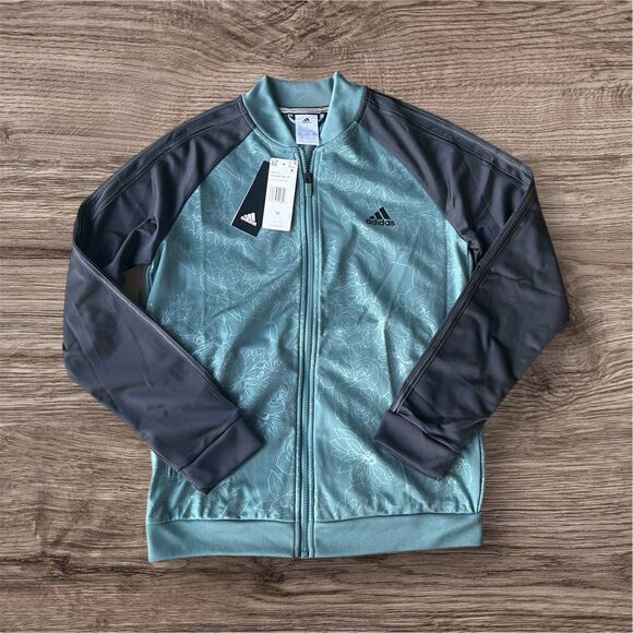 adidas Jackets & Blazers - NWT‎ Adidas Embossed Floral Teal Blue Track Full Zip Jacket Women’s Size M